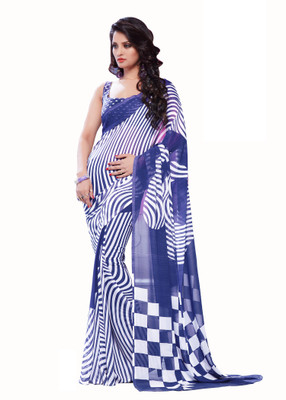 

Khoobee Self Design, Printed Fashion Georgette Saree(Blue, White)