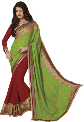 

Ishin Self Design Fashion Georgette Saree(Red), Green;red