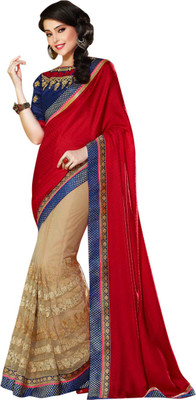 

Brijraj Embroidered Fashion Net Saree(Beige, Red)