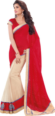 

Ewows Solid Fashion Georgette Saree(Multicolor), Beige;red