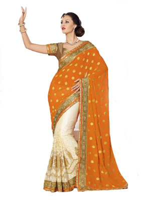 

Aarti Apparels Embroidered Bollywood Chiffon Saree(Orange, White)