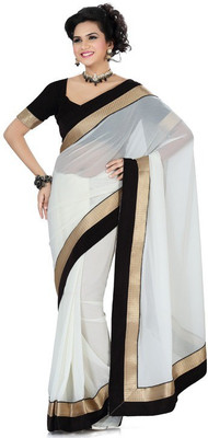 

Aksh Fashion Animal Print Bollywood Georgette Saree(Black, White)