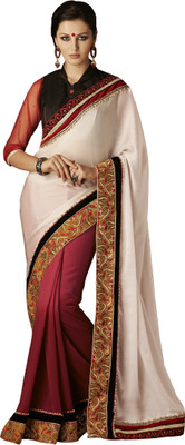 

Ewows Embroidered, Self Design Fashion Crepe, Jacquard Saree(Beige, Maroon)