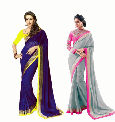 

Stylezone Self Design Fashion Chiffon Saree(Pack of 2, Blue, Grey)
