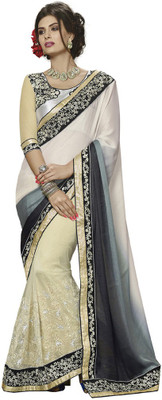 

Desi Butik Embroidered Fashion Crepe Saree(Beige)