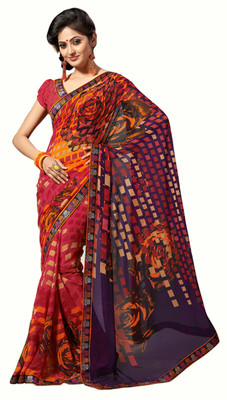

Jiya Self Design, Printed Fashion Georgette Saree(Multicolor), Dark pink;multicolor
