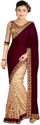 

Bollywood Designer Solid Fashion Handloom Velvet, Georgette Saree(Maroon, Multi