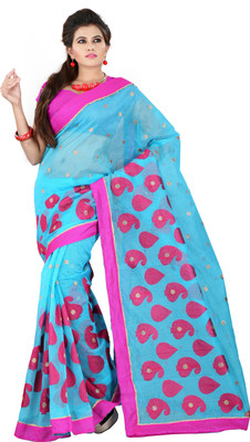 

Weavedeal Embellished, Embroidered Bollywood Cotton, Net Saree(Blue)