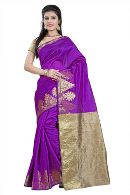 

Vastrakala Solid Banarasi Cotton, Silk Saree(Pink), Grape wine