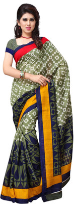 

JTInternational Printed Fashion Handloom Art Silk Saree(Multicolor), Green;yellow