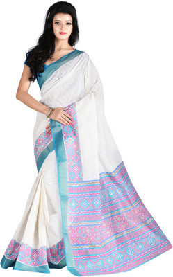 

Roopkala Silks Self Design Fashion Cotton Saree(White)