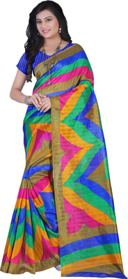 

JTInternational Printed Bhagalpuri Silk Saree(Multicolor)