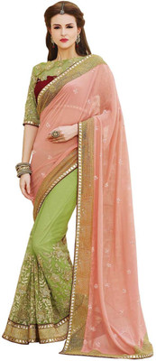 

Indian E Fashion Embroidered Bollywood Georgette Saree(Pink, Green), Green;pink