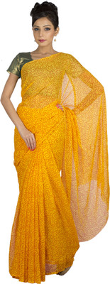 

Jaipur Kurti Printed Bandhej Chiffon Saree(Yellow)