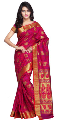 

Varkala Silk Sarees Printed Kanjivaram Saree(Pink), Rani