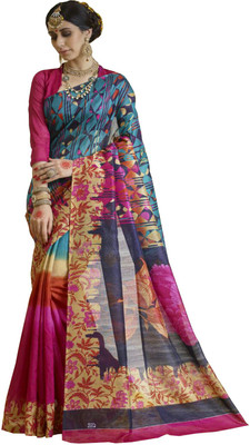 

Mathura Printed Bhagalpuri Cotton Saree(Pink, Blue), Blue;pink