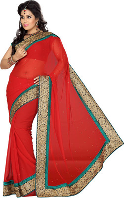 

Ishin Embroidered Fashion Chiffon Saree(Red)