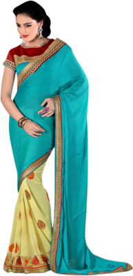 

Khushali Self Design, Embroidered Fashion Georgette Saree(Beige, Light Blue, Red)