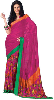 

Party Wear Dresses Printed Fashion Pure Chiffon Saree(Pink)