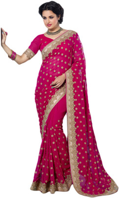 

M.S.Retail Embroidered Fashion Handloom Chiffon Saree(Pink)