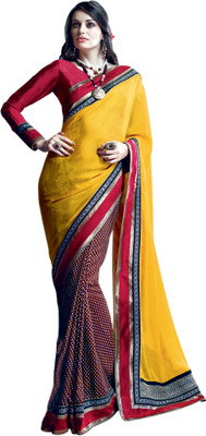 

Valeska Printed Fashion Satin Saree(Yellow), Yellow;maroon