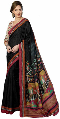 

Kesar Sarees Printed Bhagalpuri Art Silk Saree(Black)
