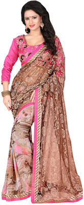 

Manthan Printed Daily Wear Georgette Saree(Beige, Pink)