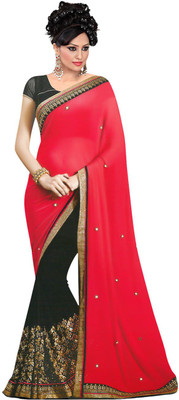 

Limozine Creation Embroidered Fashion Georgette Saree(Red), Red -black