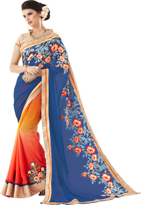 

Khushali Self Design, Embroidered, Embellished Fashion Georgette Saree(Blue, Red, Orange, Beige), Beige;blue;orange;red