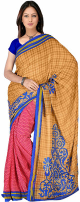 

Jaipur Kurti Printed Daily Wear Georgette Saree(Brown, Red), Light brown;pink