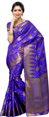 

Mimosa Woven Kanjivaram Tussar Silk Saree(Dark Blue), Violet