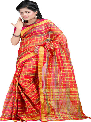 

Sanju Sarees Plain Mysore Polycotton Saree(Multicolor), Red