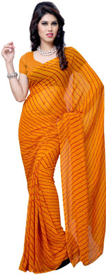 

JTInternational Striped Daily Wear Handloom Georgette Saree(Orange, Red)