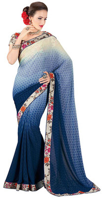 

Khoobee Self Design, Printed Fashion Georgette Saree(Beige, Blue)
