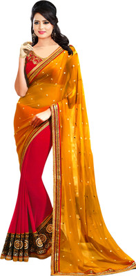 

Indian Wear Online Embroidered Fashion Georgette Saree(Yellow, Red), Red;yellow