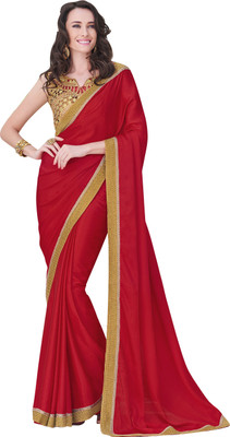 

Jiya Self Design, Embroidered Fashion Satin, Chiffon Saree(Red, Beige), Beige;red