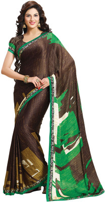 

Saara Printed Fashion Crepe Saree(Brown, Green)