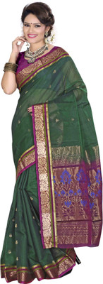 

Indianhandloom Woven Coimbatore Silk Cotton Blend Saree(Dark Green)