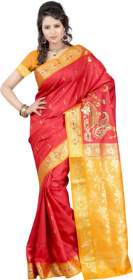 

Anushree Saree Self Design Fashion Handloom Banarasi Silk Saree(Multicolor), Red yellow