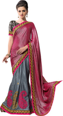 

M.S.Retail Embroidered Fashion Synthetic Georgette Saree(Red, Grey), Grey;red