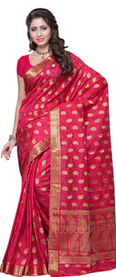 

Mimosa Woven Kanjivaram Handloom Tussar Silk Saree(Multicolor), Straberry