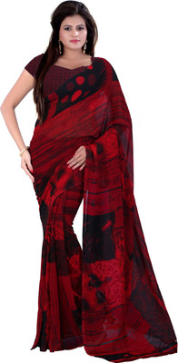 

Khoobee Self Design, Printed Fashion Georgette Saree(Red, Black), Black;red