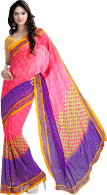 

Kanheyas Printed Daily Wear Handloom Georgette Saree(Pink)