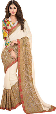 

Saara Embroidered Fashion Georgette Saree(White)