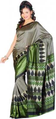 SUNAINA Printed Fashion Poly Silk Saree(Silver, Green) SUNAINA Printed Fashion Poly Silk Saree(Silver, Green)