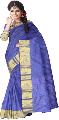

Javuli Woven Arani Pattu Handloom Silk Cotton Blend Saree(Purple, Gold), Gold;purple