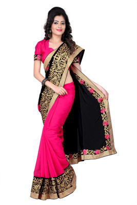 

Kesar Sarees Self Design Bollywood Georgette Saree(Black, Pink)