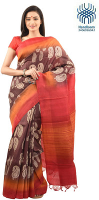 

Tantuja Self Design Murshidabad Handloom Silk Saree(Red, Brown), Brown;red