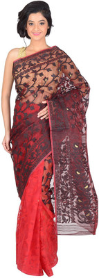 

RLBFashion Dhakai Self Design Jamdani Handloom Cotton Saree(Red, Black), Black;red