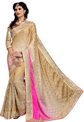 

Khoobee Self Design, Embroidered, Embellished Fashion Jacquard, Jacquard Saree(Pink, Beige, Beige;pink